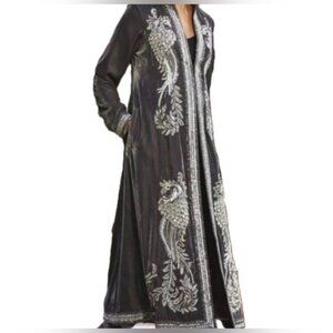 Soft Surroundings Skyline Duster Beaded Bird Jacket Coat Heavy Boho Witchy Sz Sm